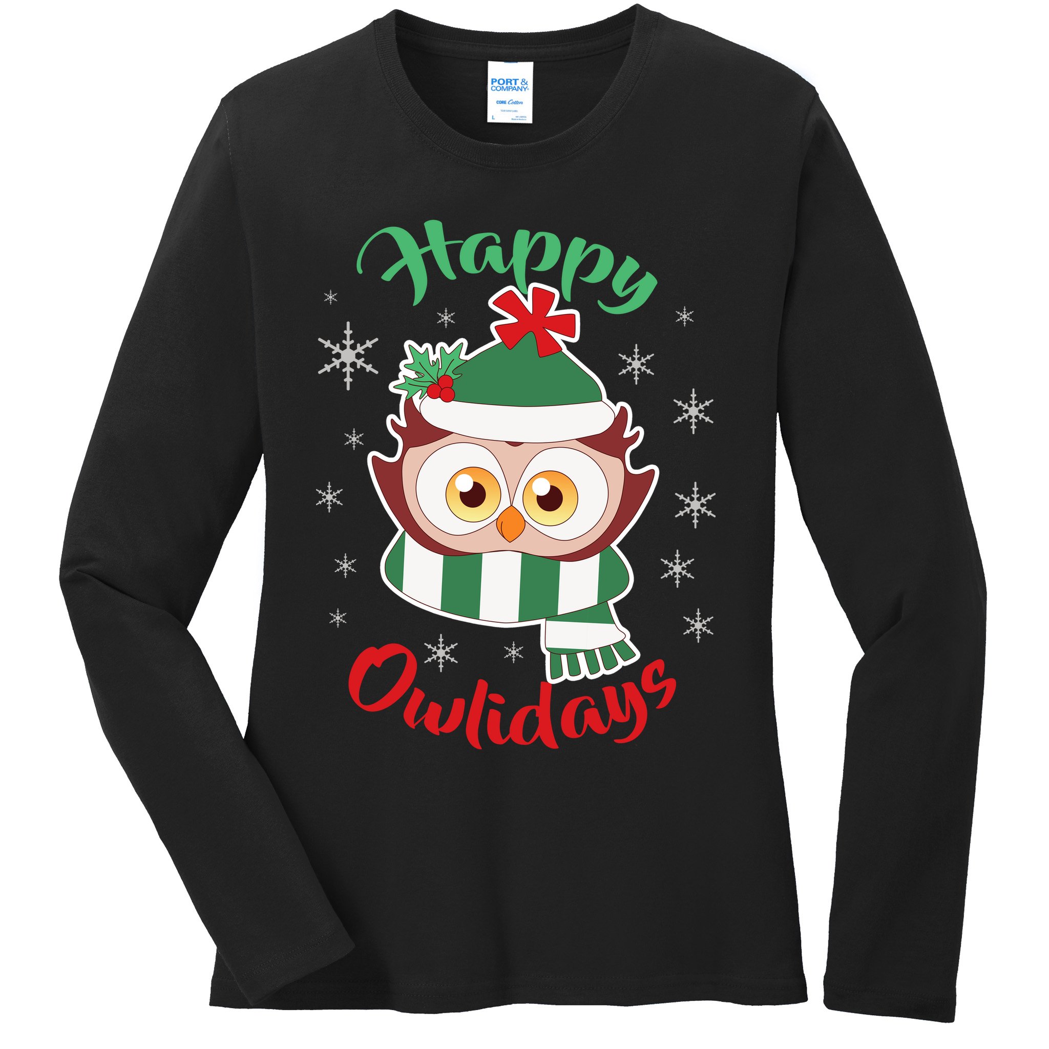 Owl Christmas Happy Owlidays Ladies Long Sleeve Shirt