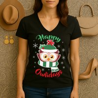 Owl Christmas Happy Owlidays Women's V-Neck T-Shirt