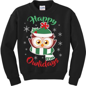 Owl Christmas Happy Owlidays Kids Sweatshirt