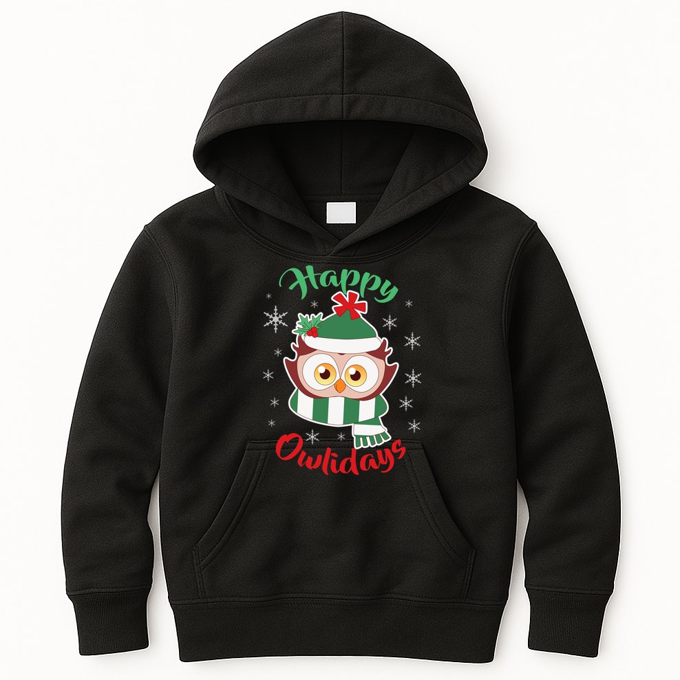 Owl Christmas Happy Owlidays Kids Hoodie