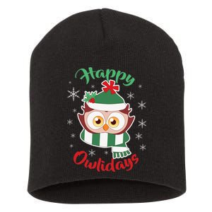 Owl Christmas Happy Owlidays Short Acrylic Beanie