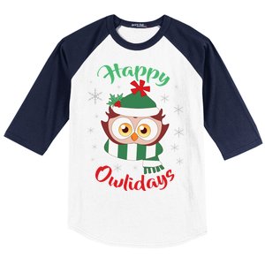 Owl Christmas Happy Owlidays Baseball Sleeve Shirt