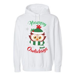 Owl Christmas Happy Owlidays Garment-Dyed Fleece Hoodie