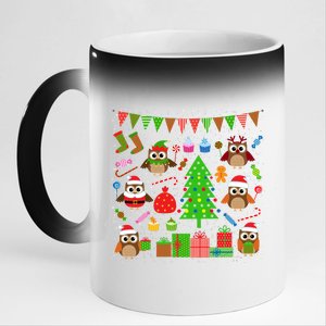 Owl Christmas Party Mashup 11oz Black Color Changing Mug