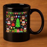 Owl Christmas Party Mashup 11oz C Handle Ceramic Mug
