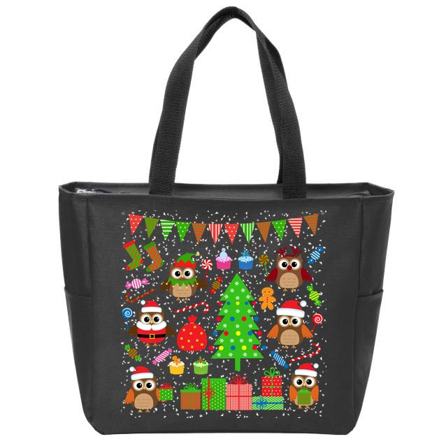 Owl Christmas Party Mashup Zip Tote Bag