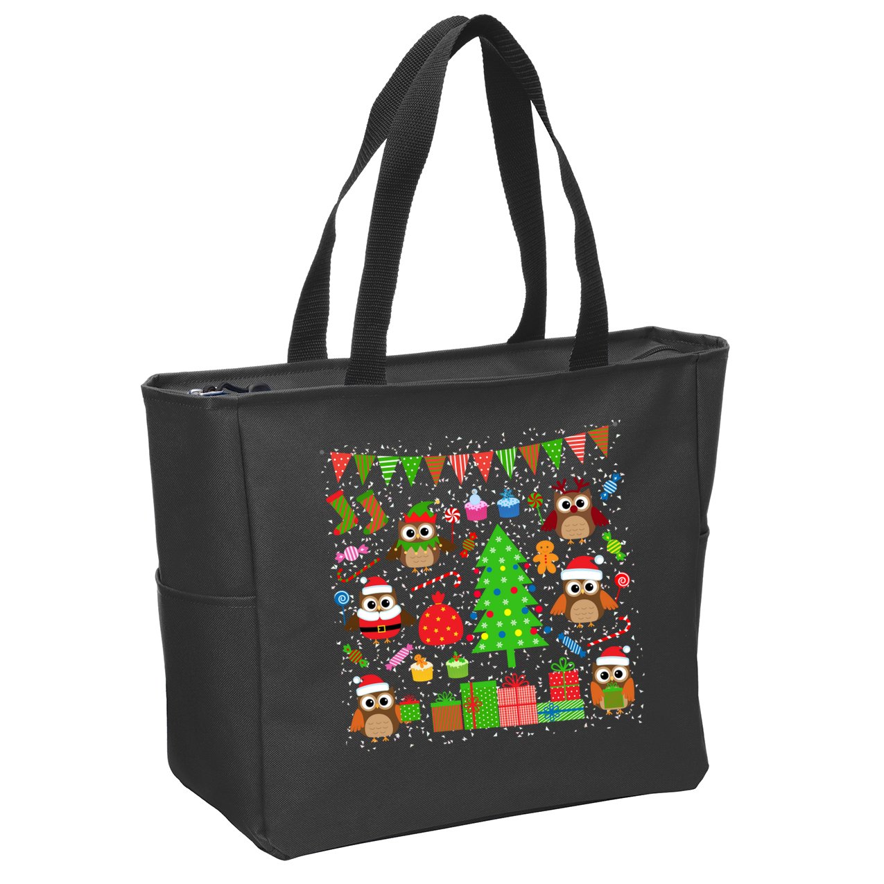 Owl Christmas Party Mashup Zip Tote Bag