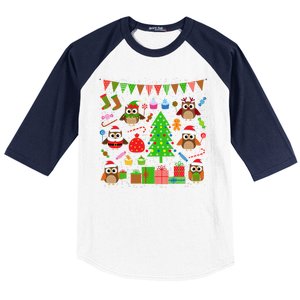 Owl Christmas Party Mashup Baseball Sleeve Shirt