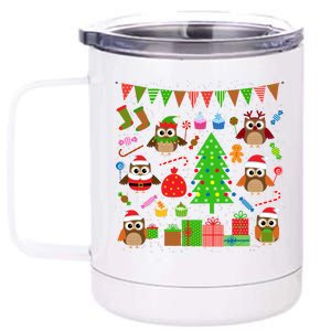 Owl Christmas Party Mashup 12 oz Stainless Steel Tumbler Cup