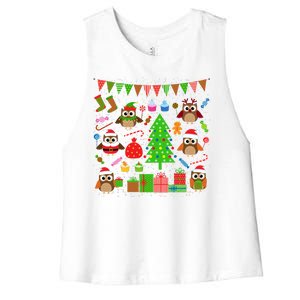 Owl Christmas Party Mashup Women's Racerback Cropped Tank