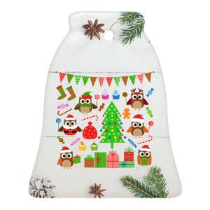 Owl Christmas Party Mashup Ceramic Bell Ornament