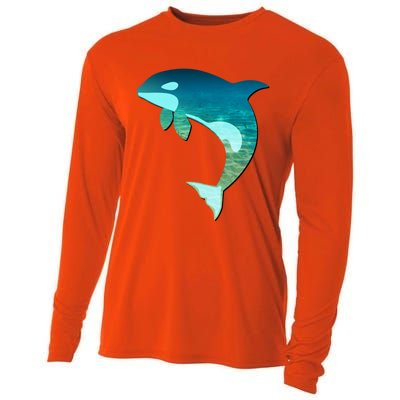 Orca Whale Lovers Silhouette Earth Day And Ocean Week Gift Cooling Performance Long Sleeve Crew