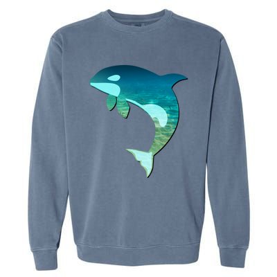 Orca Whale Lovers Silhouette Earth Day And Ocean Week Gift Garment-Dyed Sweatshirt