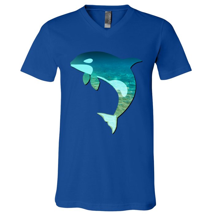 Orca Whale Lovers Silhouette Earth Day And Ocean Week Gift V-Neck T-Shirt