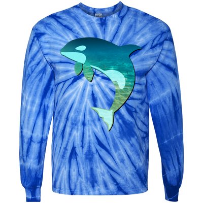 Orca Whale Lovers Silhouette Earth Day And Ocean Week Gift Tie-Dye Long Sleeve Shirt