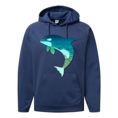 Orca Whale Lovers Silhouette Earth Day And Ocean Week Gift Performance Fleece Hoodie