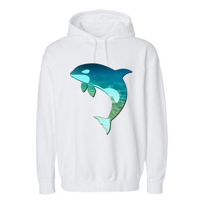 Orca Whale Lovers Silhouette Earth Day And Ocean Week Gift Garment-Dyed Fleece Hoodie