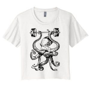 Octopus Weight Lifting Fitness Gym Workout Women's Crop Top Tee