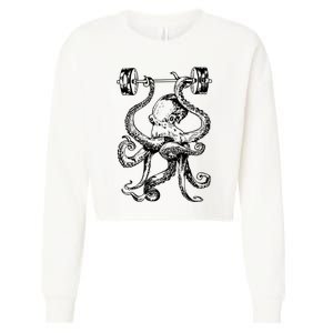 Octopus Weight Lifting Fitness Gym Workout Cropped Pullover Crew