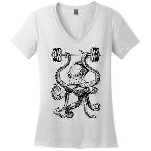 Octopus Weight Lifting Fitness Gym Workout Women's V-Neck T-Shirt