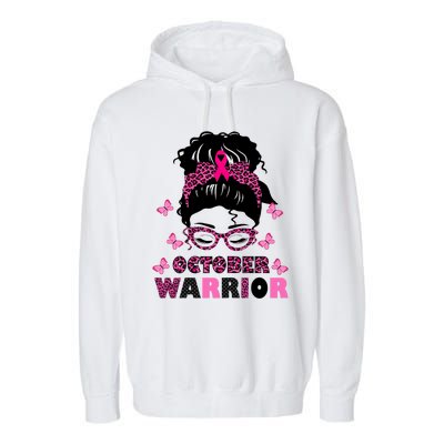 October Warrior Messy Bun Breast Cancer Awareness Garment-Dyed Fleece Hoodie