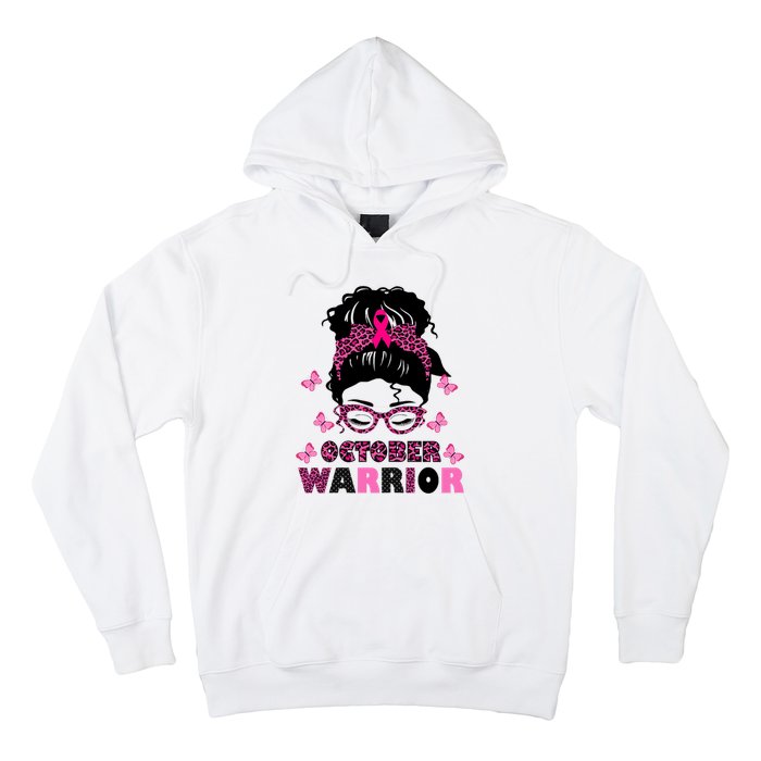 October Warrior Messy Bun Breast Cancer Awareness Hoodie