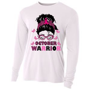 October Warrior Messy Bun Breast Cancer Awareness Cooling Performance Long Sleeve Crew