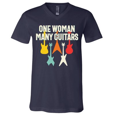 One Woman Many Guitars Romantic Guitarist V-Neck T-Shirt