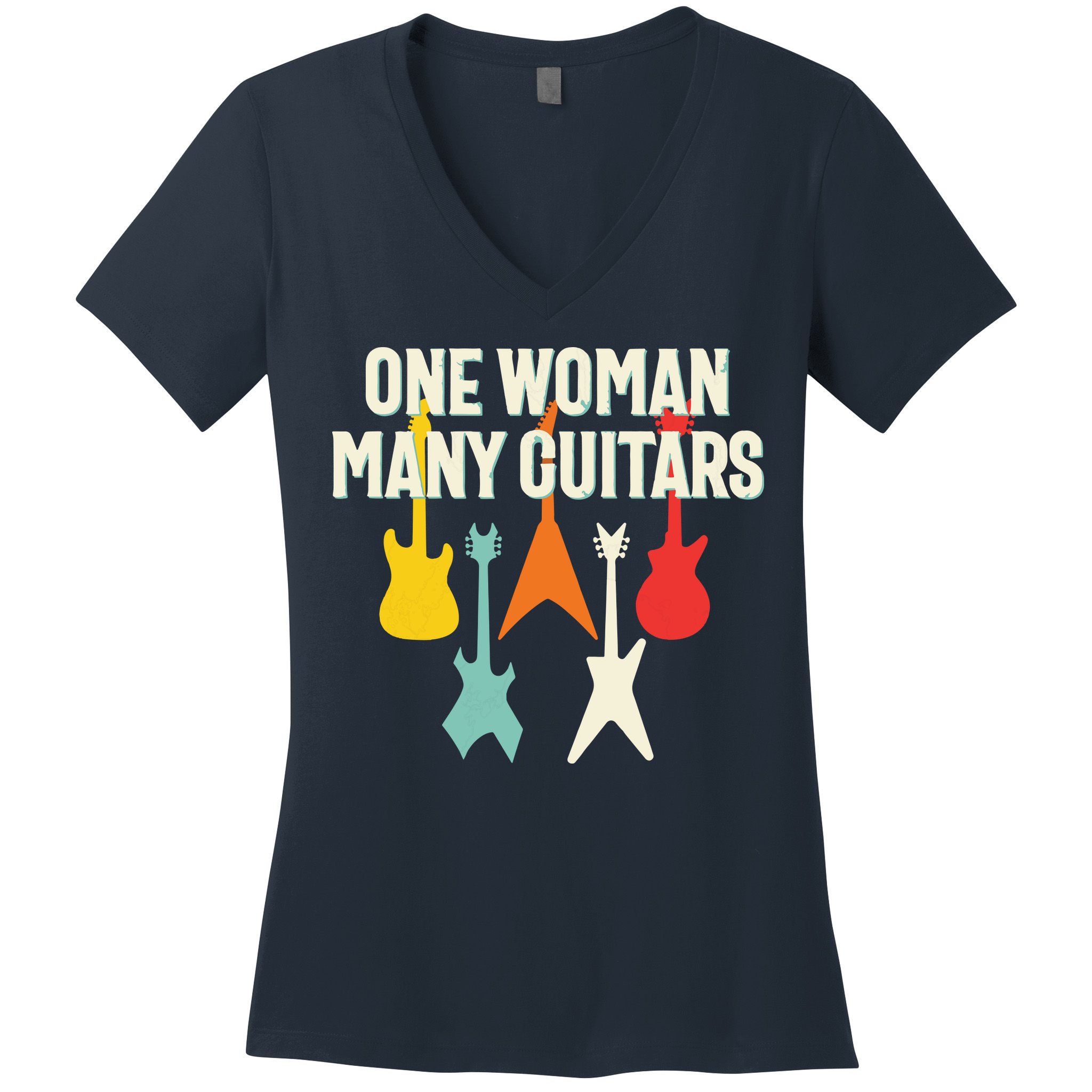 One Woman Many Guitars Romantic Guitarist Women's V-Neck T-Shirt