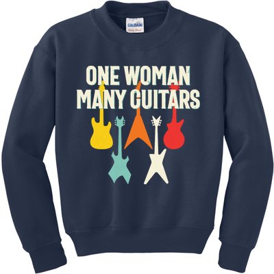 One Woman Many Guitars Romantic Guitarist Kids Sweatshirt