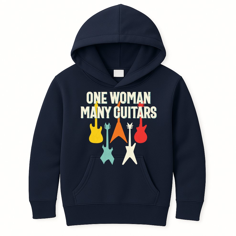 One Woman Many Guitars Romantic Guitarist Kids Hoodie