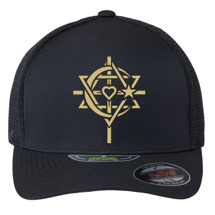 ONE WORLD ONE HUMANITY Interfaith LOVE is THE CENTER Flexfit Unipanel Trucker Cap