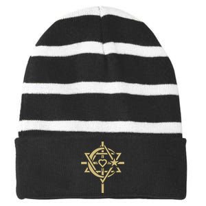 ONE WORLD ONE HUMANITY Interfaith LOVE is THE CENTER Striped Beanie with Solid Band