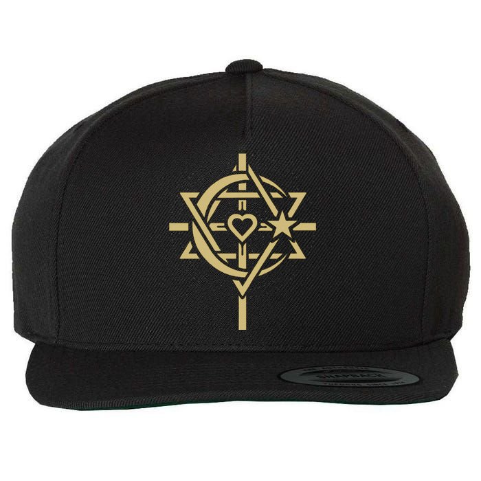 ONE WORLD ONE HUMANITY Interfaith LOVE is THE CENTER Wool Snapback Cap