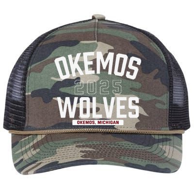 Okemos Wolves Okemos Michigan 2025 Retro Rope Trucker Hat Cap