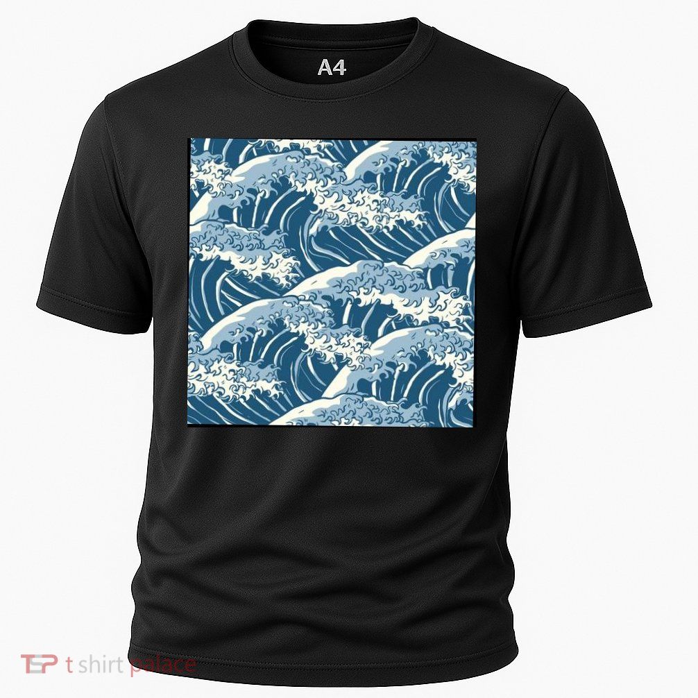Ocean Wave Pattern Cooling Performance Crew T-Shirt
