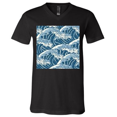 Ocean Wave Pattern V-Neck T-Shirt