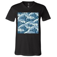 Ocean Wave Pattern V-Neck T-Shirt