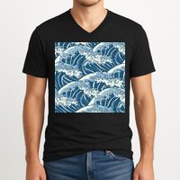 Ocean Wave Pattern V-Neck T-Shirt