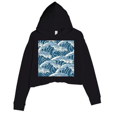 Ocean Wave Pattern Crop Fleece Hoodie