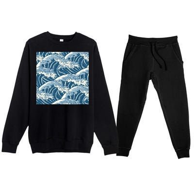 Ocean Wave Pattern Premium Crewneck Sweatsuit Set