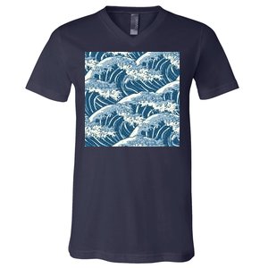 Ocean Wave Pattern V-Neck T-Shirt