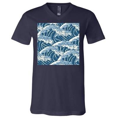 Ocean Wave Pattern V-Neck T-Shirt