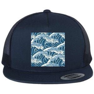 Ocean Wave Pattern Flat Bill Trucker Hat