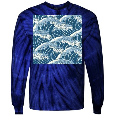 Ocean Wave Pattern Tie-Dye Long Sleeve Shirt