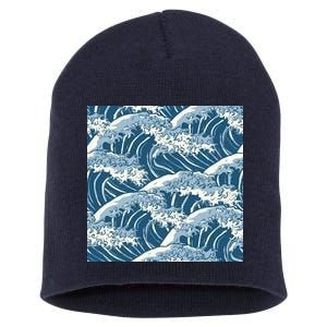 Ocean Wave Pattern Short Acrylic Beanie