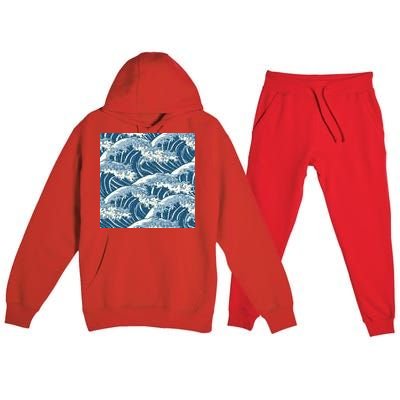 Ocean Wave Pattern Premium Hooded Sweatsuit Set