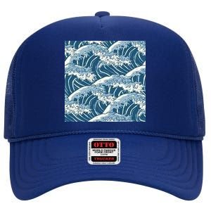 Ocean Wave Pattern High Crown Mesh Back Trucker Hat