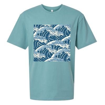 Ocean Wave Pattern Sueded Cloud Jersey T-Shirt