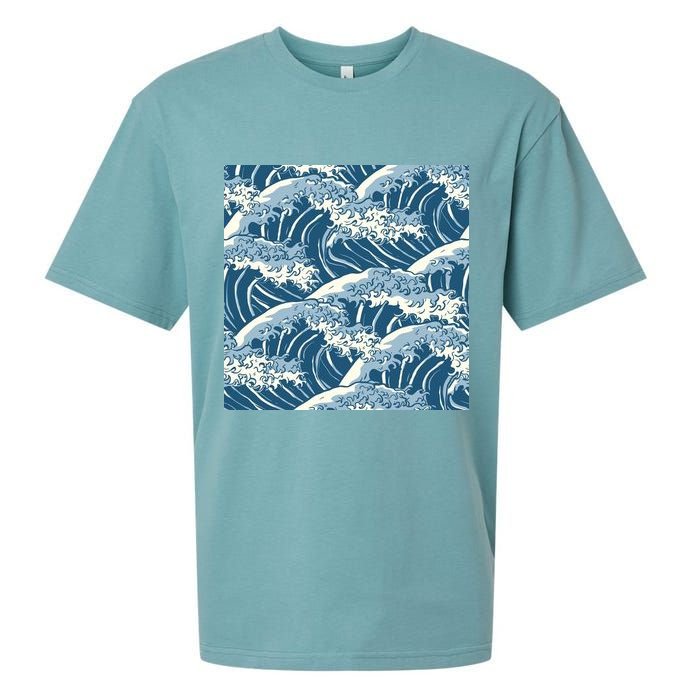 Ocean Wave Pattern Sueded Cloud Jersey T-Shirt